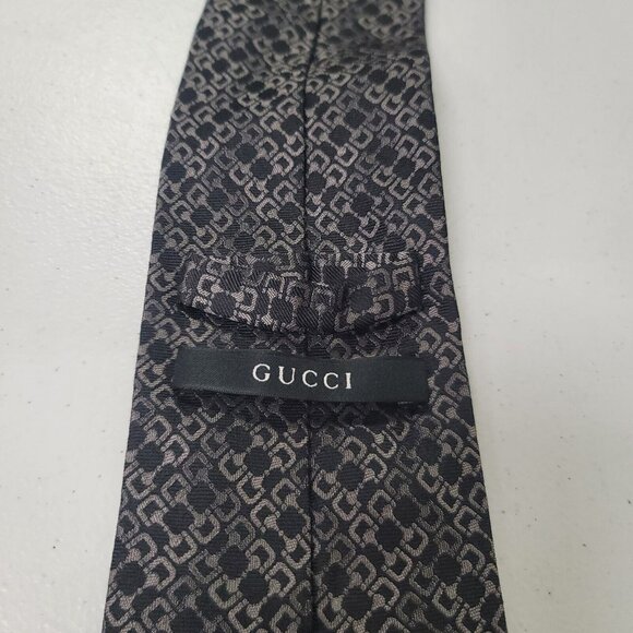 Gucci Mens Designer Geometric Print Tie Black Luxury Old Money Career Business - Picture 4 of 9